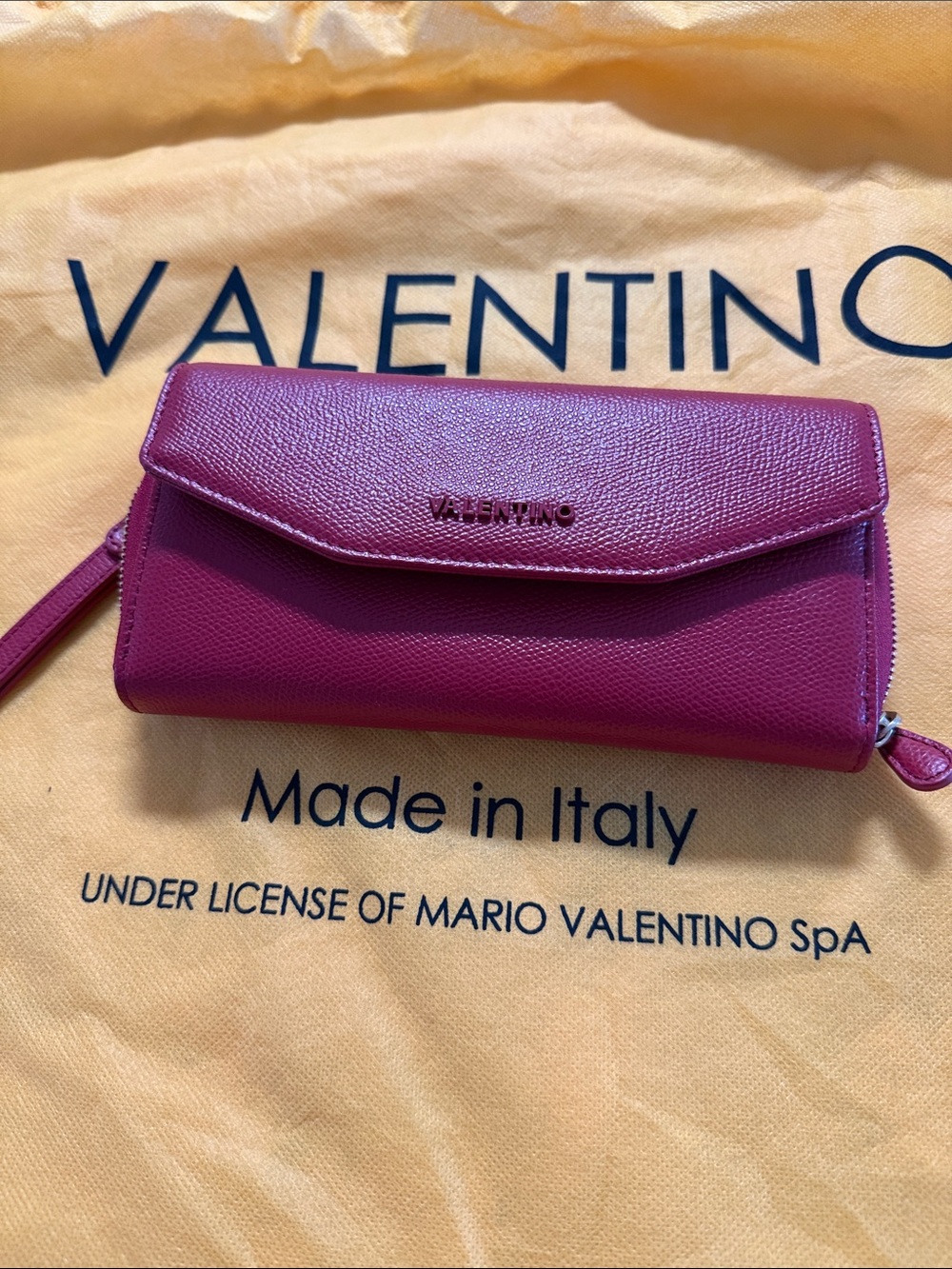 Valentino Red Textured Leather Wristlet Wallet